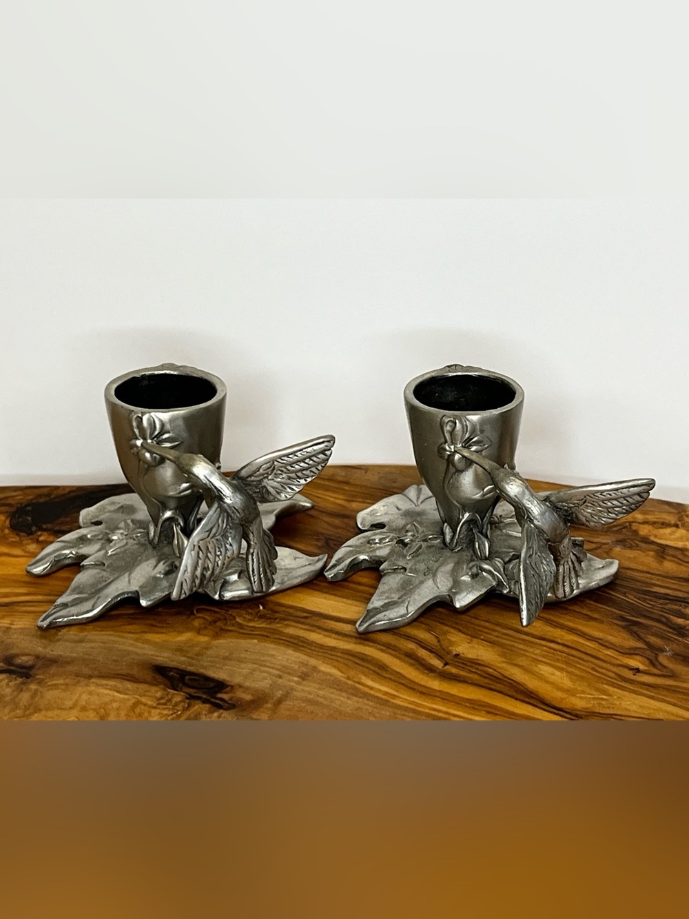 Seagull Pewter Hummingbird Taper Candle Holder Canada - Set Of 2 - Vintage 1990